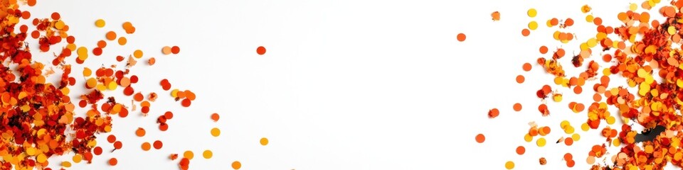 Festive autumn confetti scattered on a white surface creating a vibrant border