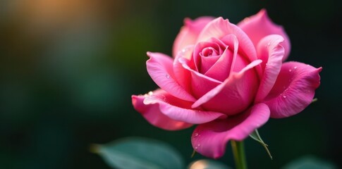 Single pink rose petal, glistening dew, vibrant hue, dew, pink, fresh rose