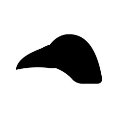 Silhouette of a bird head with a large curved beak against white
