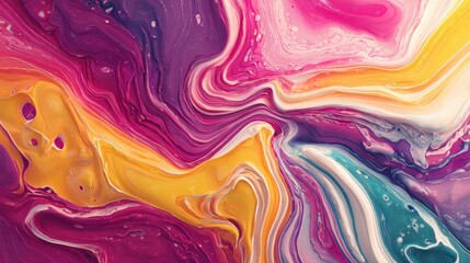 Vibrant River of Swirling Magenta, Gold, and Teal Liquid Marble