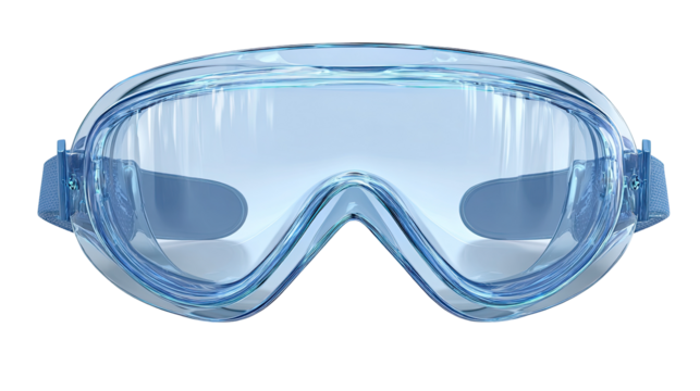 Light blue swimming goggles, clear lenses, front view