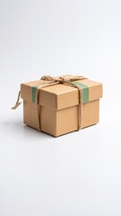 A charming small wooden box adorned with a vibrant green ribbon, elegantly tied in a bow, resting on a soft, textured surface, exuding warmth and rustic charm.