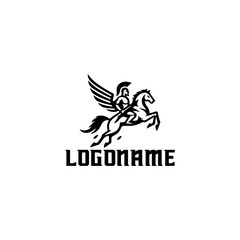 Obraz premium Pegasus warrior logo design, black and white illustration.