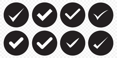 Set of Black verified badge icon. Green Checkmark icons, certificate badge. Vector illustration on Transparent Background. EPS 10.