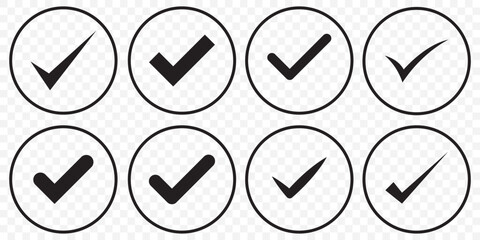 Set of Black verified badge icon. Green Checkmark icons, certificate badge. Vector illustration on Transparent Background. EPS 10.