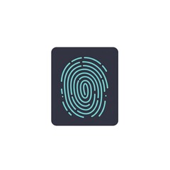 Teal Fingerprint Icon on Dark Background.