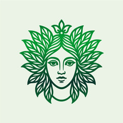 Nature Goddess Illustration with Decorative Leaf Hair Design