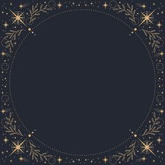 Magic vector frame with plants, stars and constellations. Mystic frame for tarot, esoteric, astrology design. Template for poster and prints.