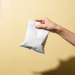 Fototapeta premium Mockup hand holding a snack bag