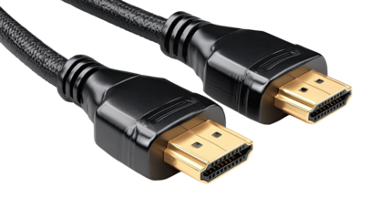 Two black HDMI cables with gold-colored connectors