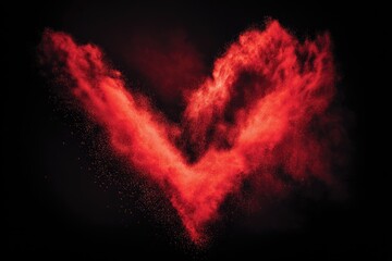 Red powder explosion forming a V-shape against a black background