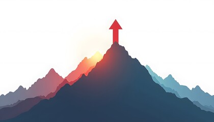 Arrow pointing upward from mountain peaks
