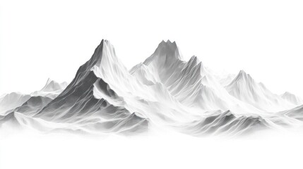 Monochrome mountain range, digital art, white background, design element