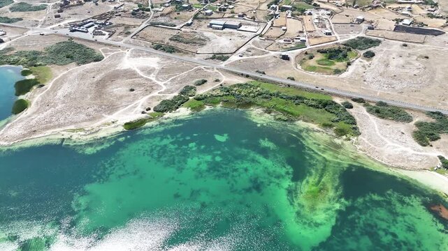 Aerial Drone View of Lake Sevan Shoreline in Armenia