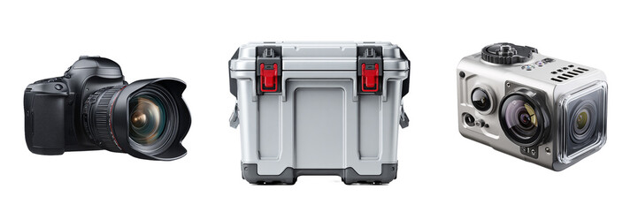 Set of 3 travel suitcase, backpack, and camera PNG for vacation design