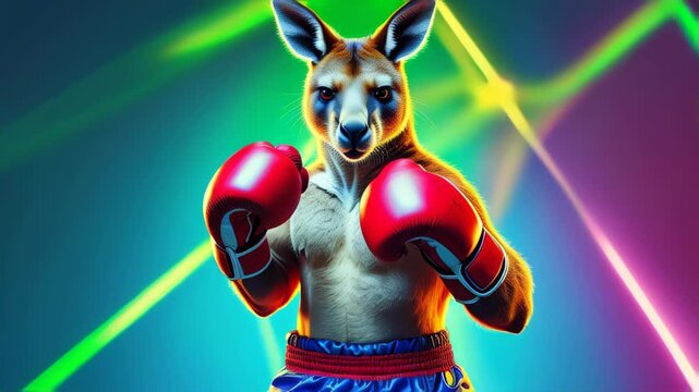 A kangaroo wearing boxing gloves, captured in a playful fighting stance, symbolizing strength, agility, and a fun twist on the animal&rsquo;s natural power