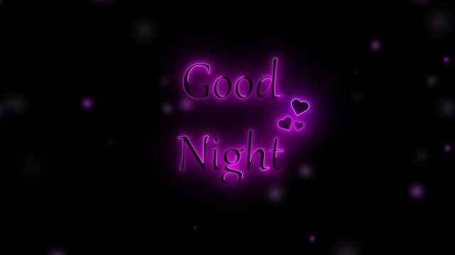 Animated neon good night sign purple hearts romantic love nighttime dreams valentine day wishes motion graphics. Good night neon animation purple hearts romantic love sleep dreams sweet.