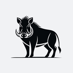 Fototapeta premium Warthog Boar Animal Vector Logo in Black and White, Minimalist and Simple Design, Perfect for Wildlife Branding, Nature Illustration, and Unique Animal Identity 