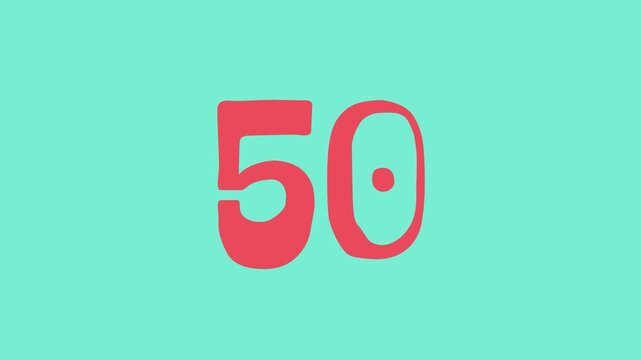 55 second countdown timer with pink numbers on a teal background suitable for themed content related to numbers, counting, countdowns, great for digital graphics  