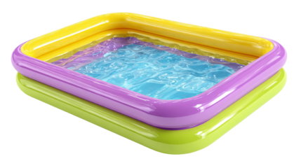 Inflatable kiddie pool filled with crystal clear water and vibrant colors on transparent view