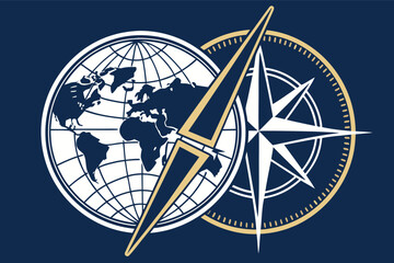 Prime Meridian Day Vector Illustration, Stylized Globe with Meridian Line and Compass Rose, Modern Minimalist Emblem