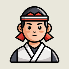 Minimal Japanese Sushi Chef Icon with Traditional Headband, Vector Illustration, Asian Cuisine, Culinary Symbol, Modern Flat Design Graphic