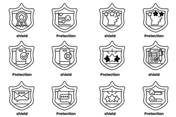 A set of shields with the word protection on them