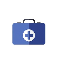 Fototapeta premium A blue first aid kit with a white cross symbol on a white background.