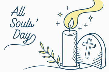 Obraz premium All Souls’ Day Vector Illustration, Minimalist Candle with Soft Glow, Peaceful Spiritual Memorial Design