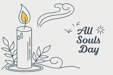 All Souls’ Day Vector Illustration, Minimalist Candle with Soft Glow, Peaceful Spiritual Memorial Design