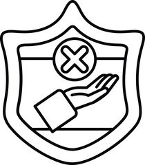 A shield with a hand holding an X on it