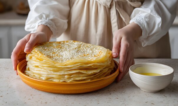 Two Fatir traditional layered flatbreads, medium thickness like puff pastry flatbread