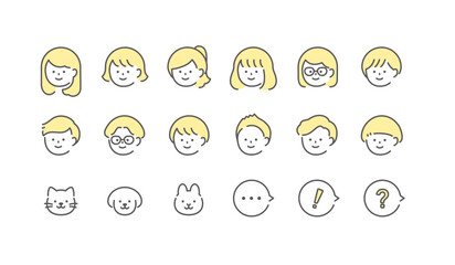 人物イラスト　アイコンセット	イエロー