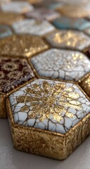 Close-up of decorative hexagonal tiles