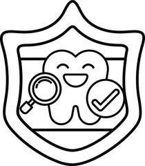 A smiling tooth with a magnifying glass on it