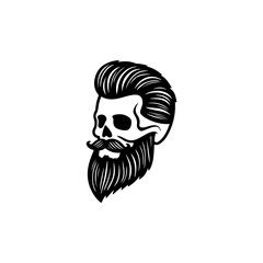 Illustration of bearded skull isolated on white background. Barbers skull. Design element for logo, sign, poster, emblem. Vector illustration