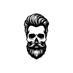 Illustration of bearded skull isolated on white background. Barbers skull. Design element for logo, sign, poster, emblem. Vector illustration
