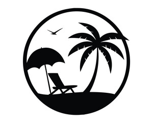 Simple black and white beach scene silhouette