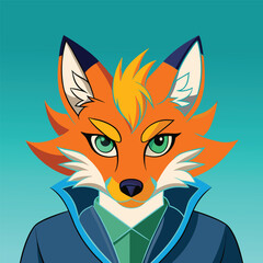  illustration of an anthropomorphic fox in a jacket against a dark background