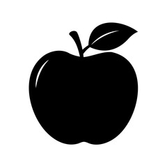 Simple black and white apple icon with a leaf and stem design