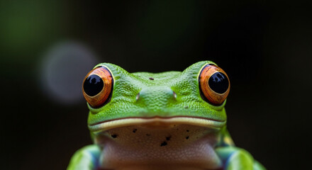Vibrant Red-Eyed Tree Frog Staring Directly at the Viewer with Curiosity and Wonder