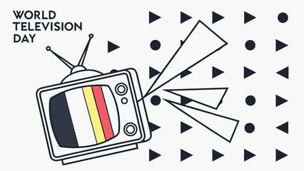 World Television Day Vector Illustration, Stylized TV Set with Abstract Screen and Global Network, Modern Nostalgic Design