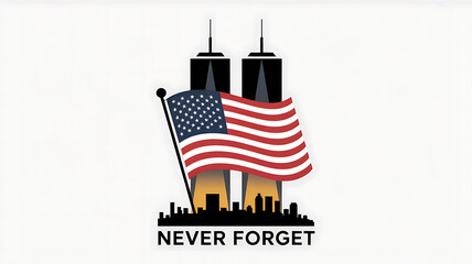 September 11th memorial tribute to the twin towers and american flag never forget transparent background