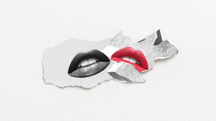 Fashion minimalist collage, kiss mood.