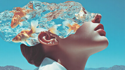 Fashion surreal collage art, vacation concept.