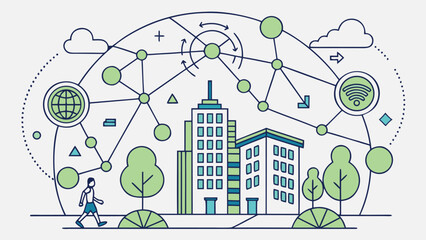 World Urbanism Day Vector Illustration, Geometric Cityscape with Green Spaces, Sustainable Urban Design