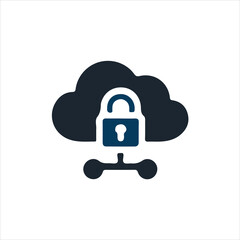 Cloud Computing Icon with Locked Padlock and Network Connection cloud storage data security