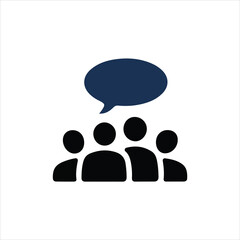 Group of people with a speech bubble icon representing communication talking