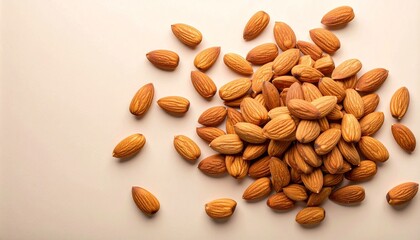 Pile of Almonds on Cream Background, Healthy Eating