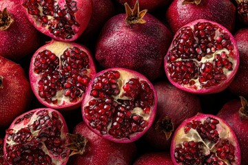 juicy pomegranates with vibrant red seeds and glossy skin